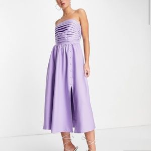 Little Mistress bandeau flare dress in lilac